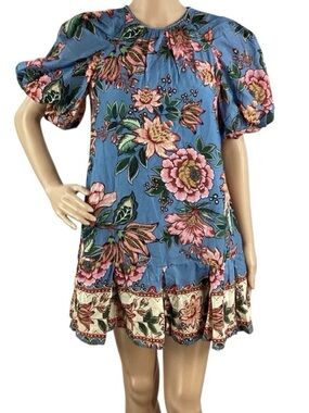 Farm Rio Wonderful Bouquet Floral Mini Dress Blue XS